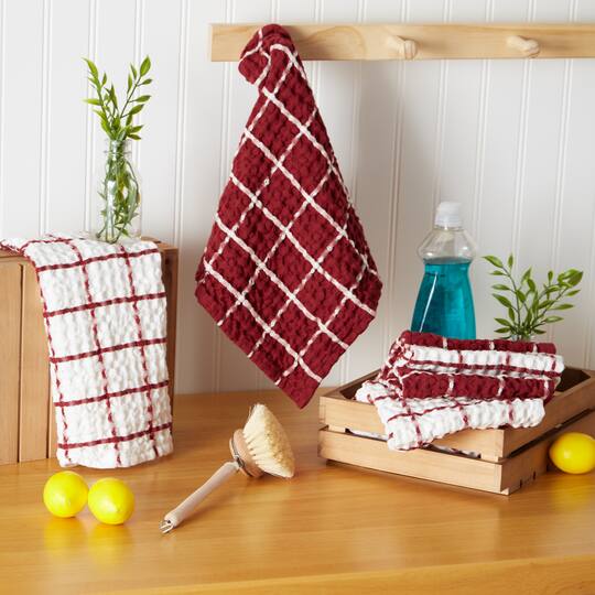 DII® Windowpane Oversized Washed Waffle Dishcloth Set